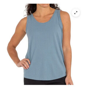 Free Fly Bamboo Heritage Tank Top Womens L Blue Steel 50UPF Scoop-Neck Hiking